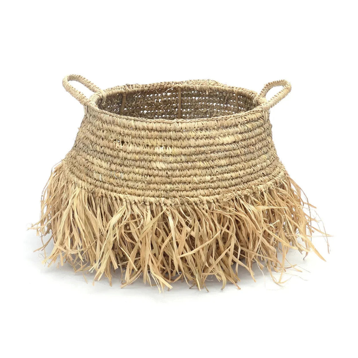 Panier en raphia naturel avec franges – 30 x 36 cm