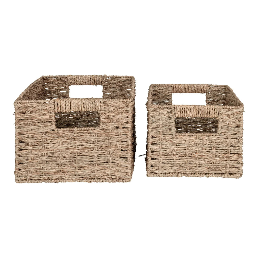 Paniers rectangulaires en fibre naturelle avec anses intégrées, set de 2