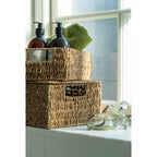 Panier rectangulaire en seagrass naturel avec couvercle et poignées, set de 2