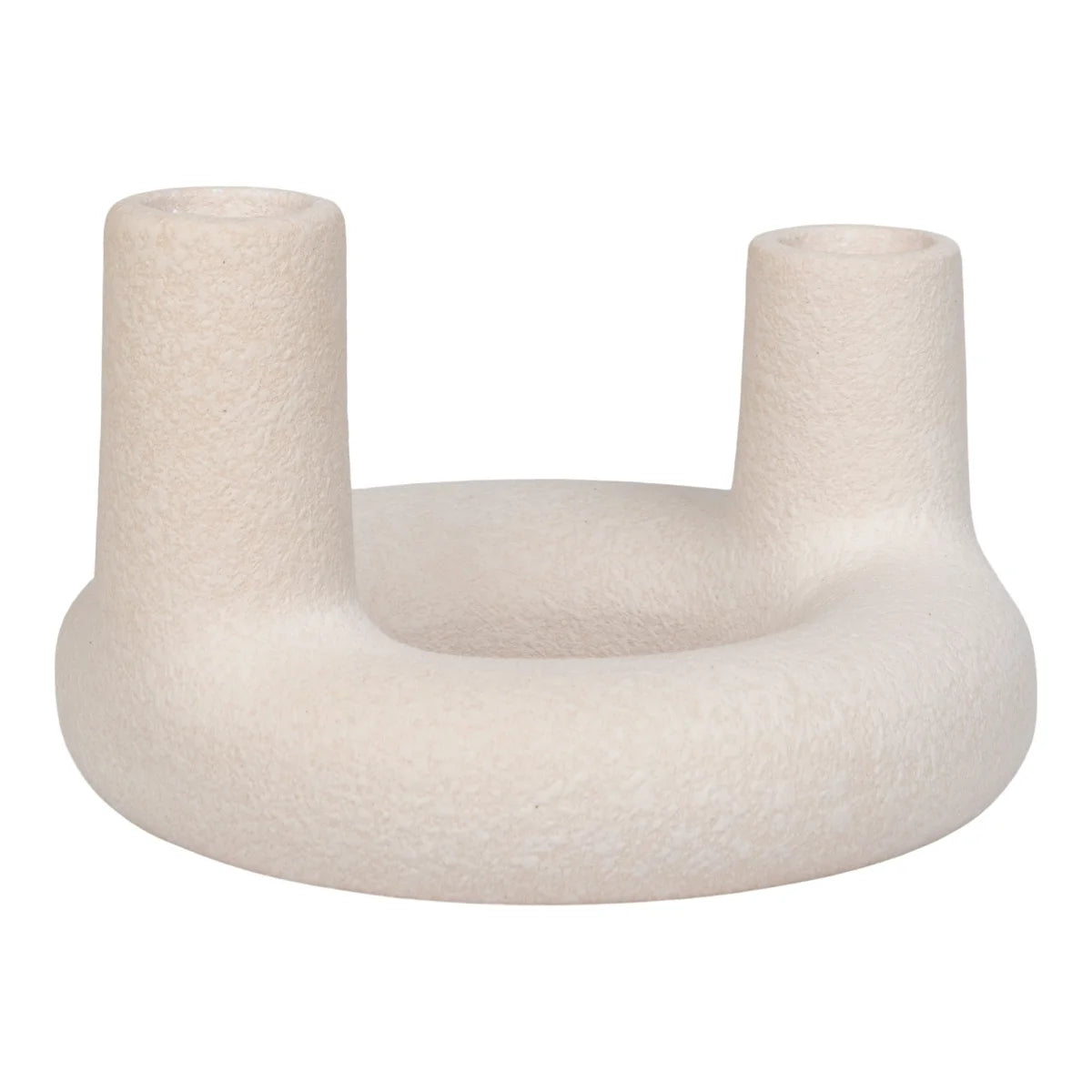 Porte-bougie en céramique beige ronde ø13 cm texturé mat