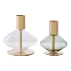 Lot de 2 porte-bougies en verre vert clair et sauge avec accents métal doré