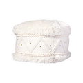 Pouf carré en laine écrue avec motifs losanges, paillettes, et accents dorés 50x50 cm