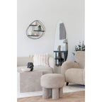 Pouf cylindrique en tissu bouclé beige avec pieds arrondis Ø43 cm