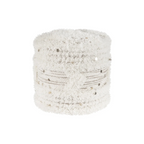Contenant décoratif cylindrique blanc et khaki avec sequins argentés et franges