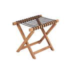 Repose-valise pliable en teck avec assise tressée noire et sangles noires