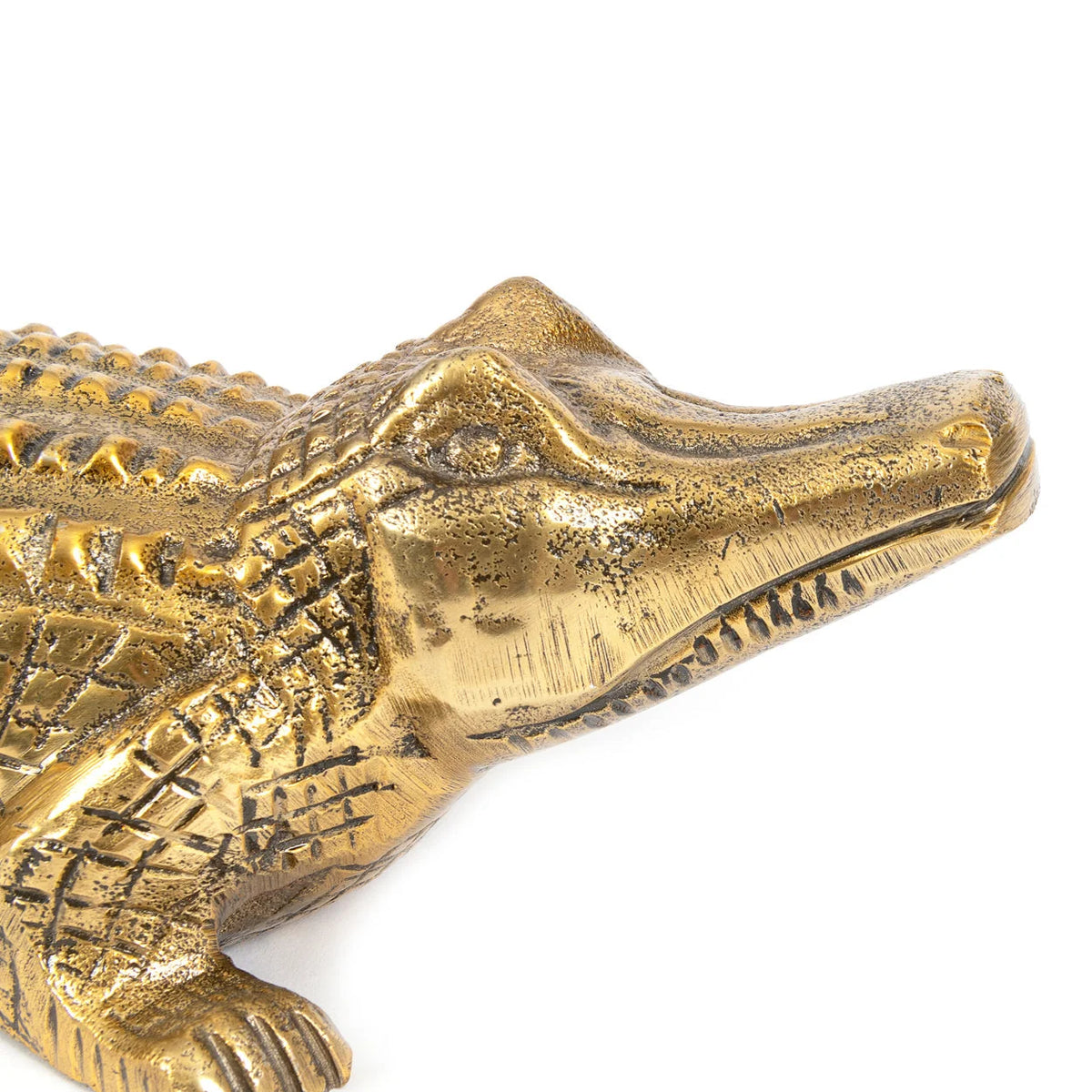 Serre-livres crocodile en laiton vieilli doré à écailles texturées