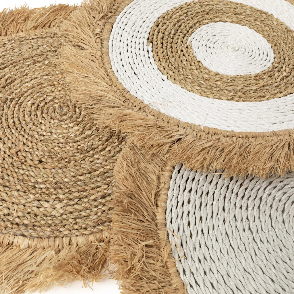 Set de table rond et carré en raphia et herbe de mer avec franges, motif tressé Ø45 cm