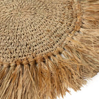 Set de table rond en raphia naturel beige avec franges en herbe sèche