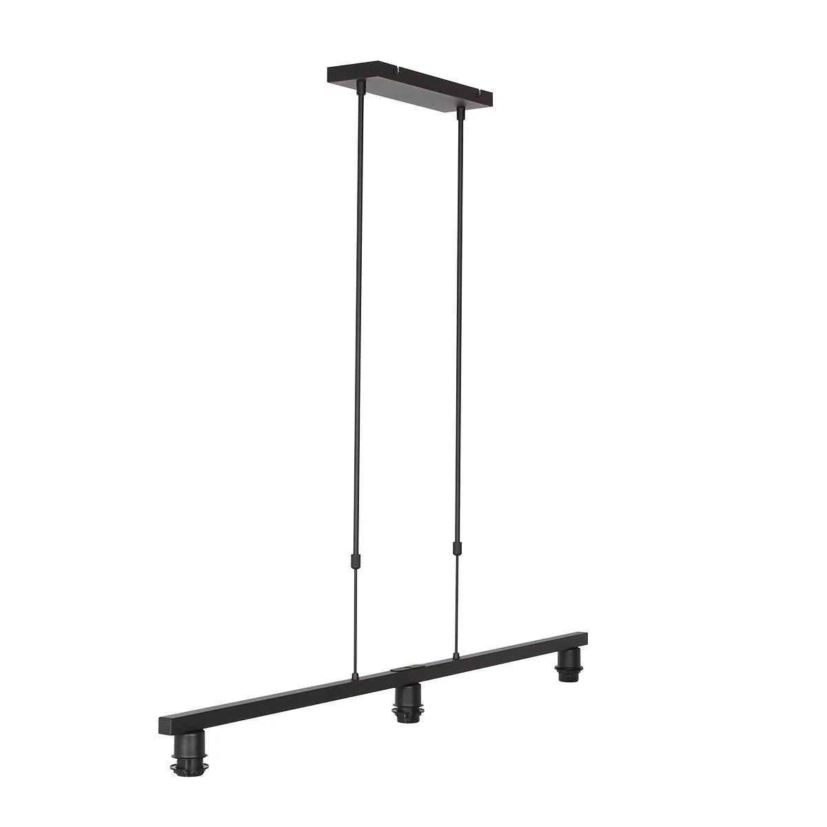 Suspension 3 abat-jour tissu noir intérieur doré, luminaire noir métal 140x30 cm