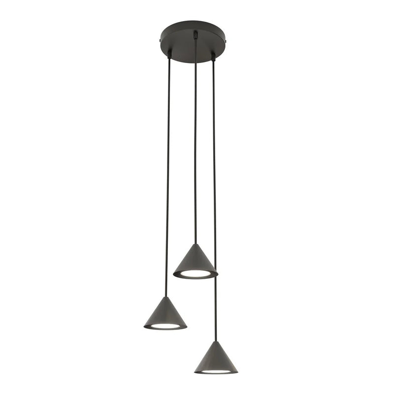 Suspension conique en métal noir mat à 3 lumières – H100 cm