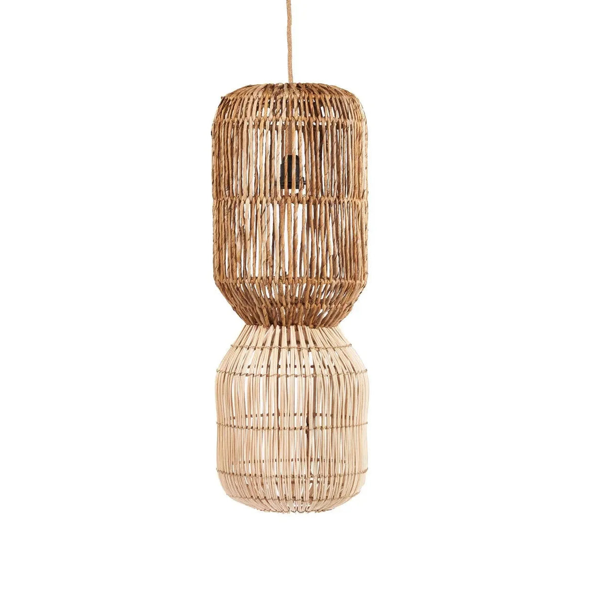 Suspension cylindrique en rotin naturel double niveau – H70 cm
