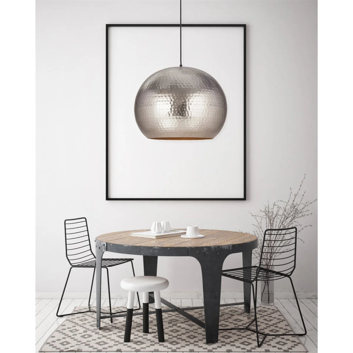 Suspension globe en argent martelé pour Hängelampe Bell Large Nickel