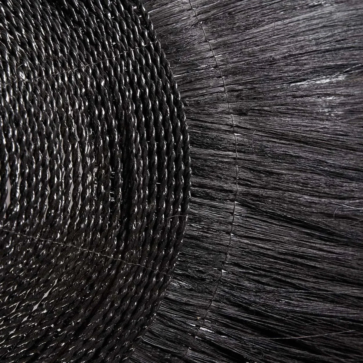 Suspension en herbe noire tressée avec franges bohèmes, Ø100 cm