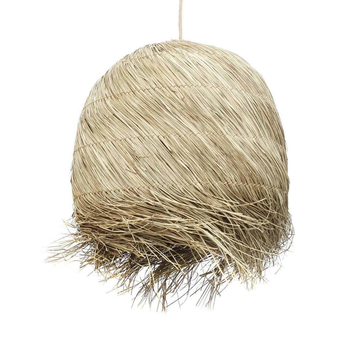 Suspension en herbe tressée naturelle ronde avec bords effilochés, diamètre 50 cm