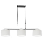 Suspension métal noir avec abat-jour en tissu blanc linéaire 3 lumières