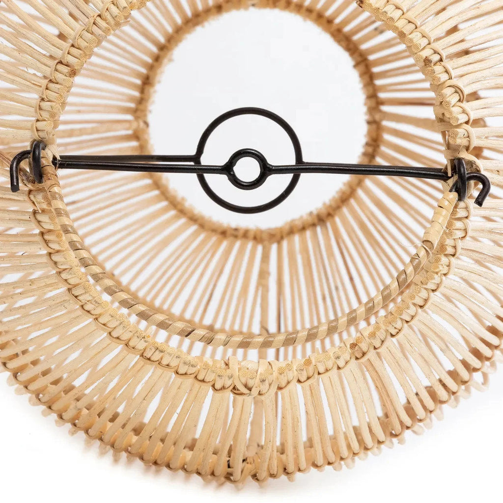 Suspension ovale en rotin tressé naturel avec cadre en métal noir, 25x38 cm