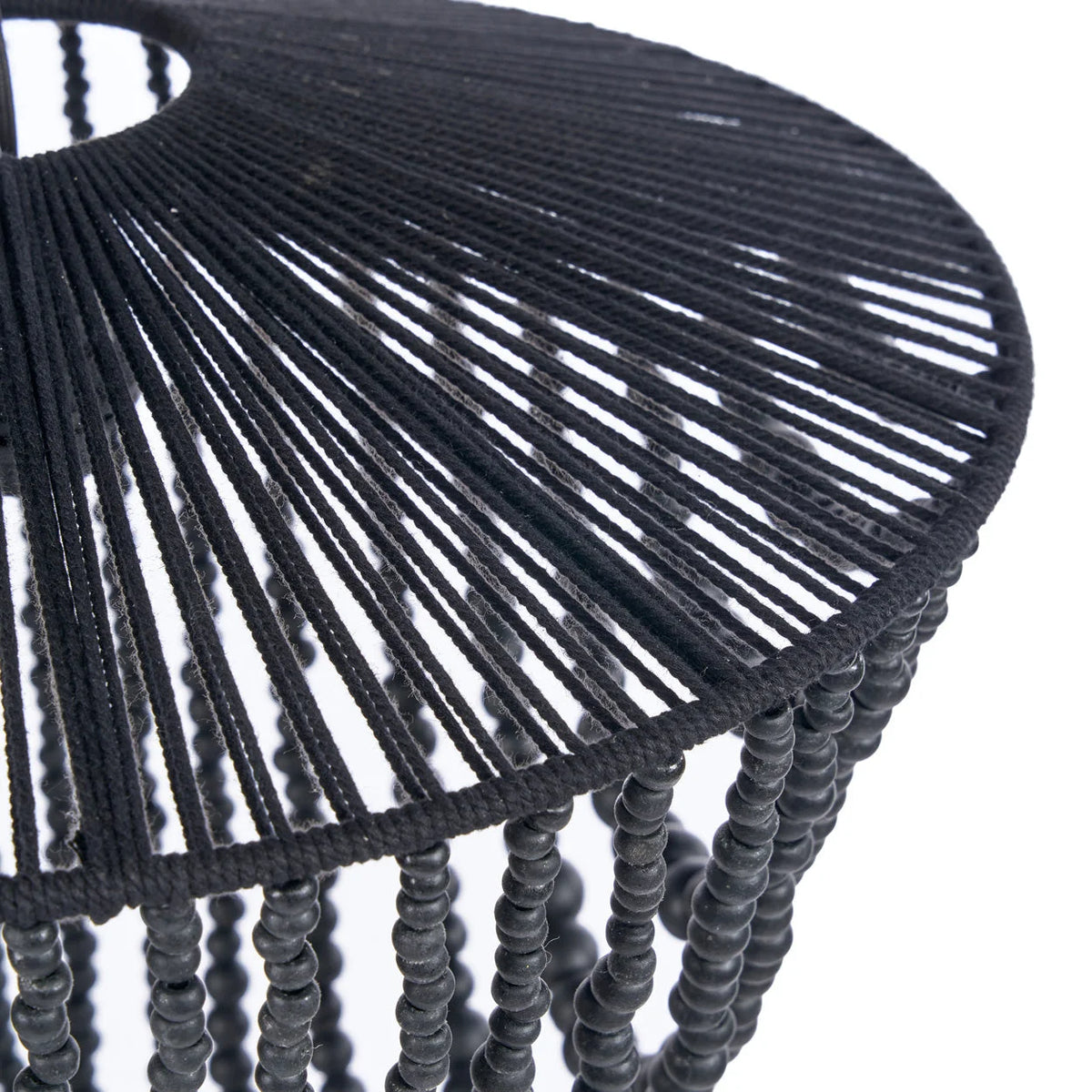 Abat-jour en corde noire tissée avec perles effet cascade Ø47 cm