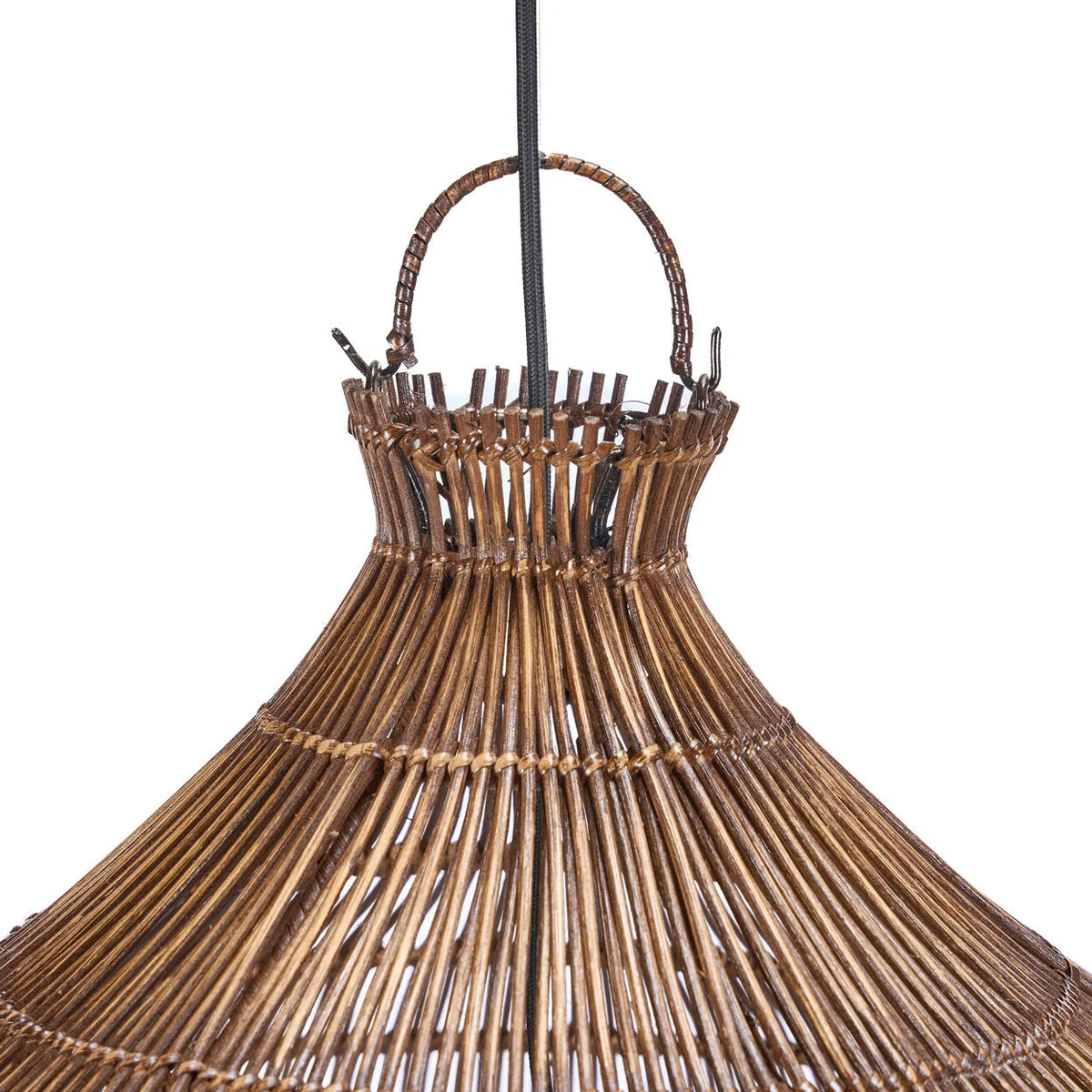 Suspension en rotin ajouré noyer foncé forme goutte Ø80 cm