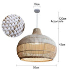 Dimensions de la suspension rotin bohême de 50 cm de diamètre, hauteur ajustable.