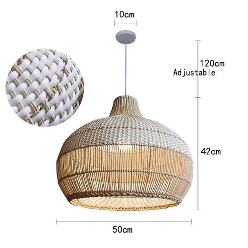 Dimensions de la suspension rotin bohême de 50 cm de diamètre, hauteur ajustable.