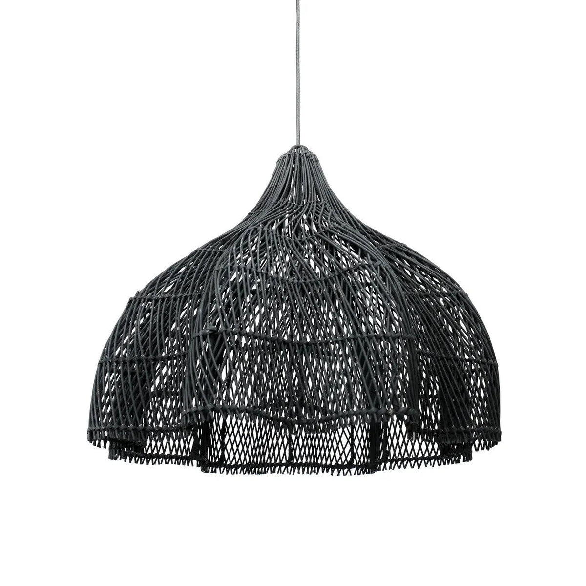 Abat-jour en rotin noir en forme de dôme tissé pour suspension élégante 60x60 cm