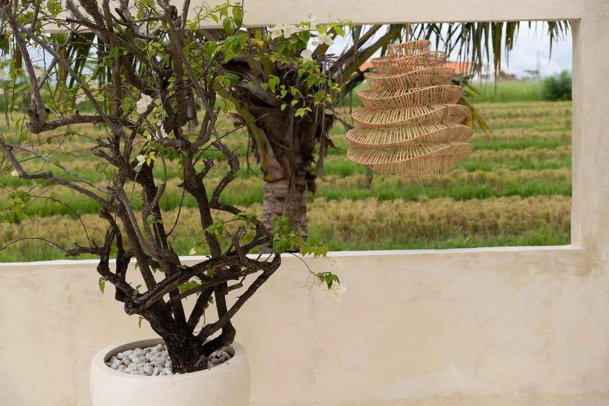 Abat-jour en rotin noué, cylindrique et tiers, pour Suspension en rotin ondulé naturel Ø55 cm