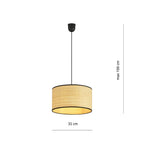Suspension en rotin tressé beige avec bordure noire et doublure or, Ø35 cm