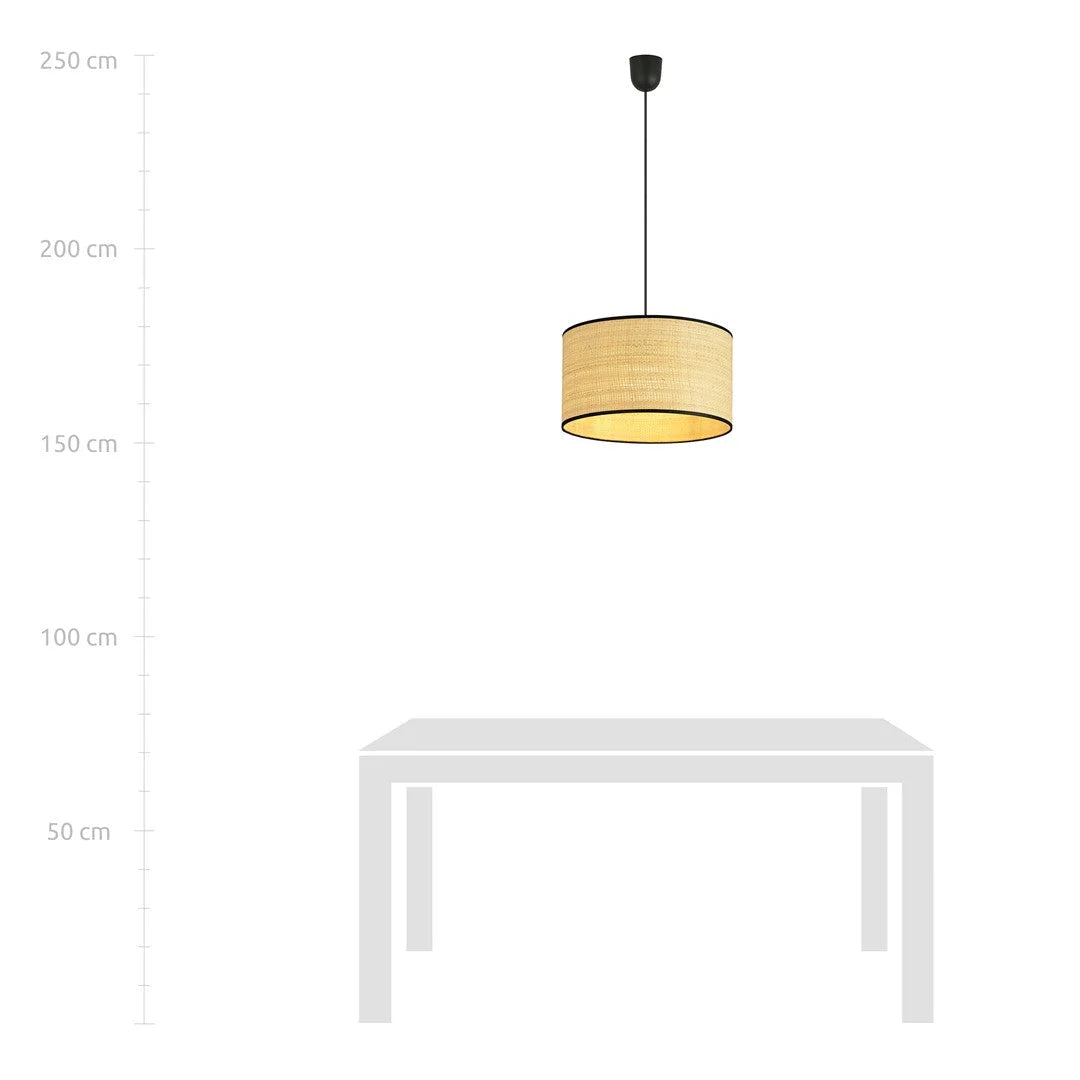 Suspension cylindrique en rotin tressé avec bordure noire, Ø35 cm