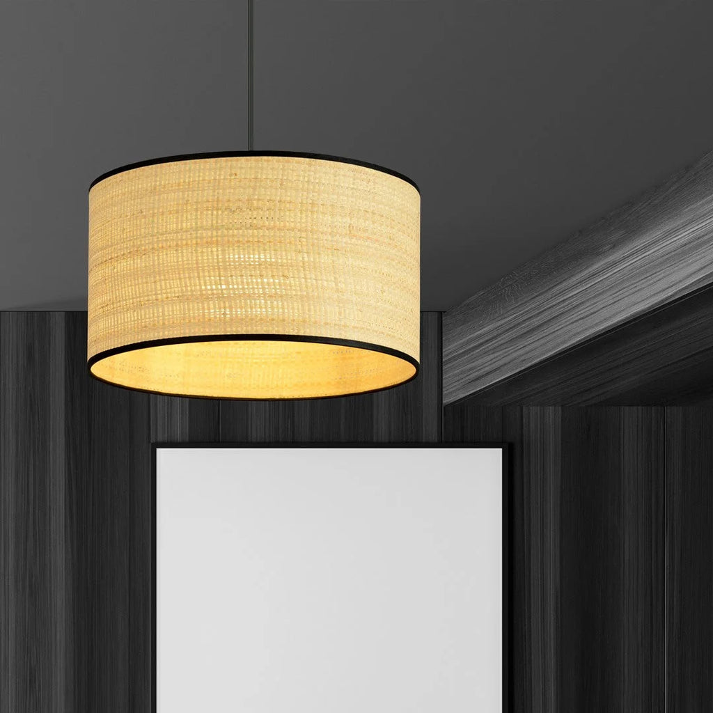 Suspension cylindrique en rotin tressé avec bordure noire Ø35 cm