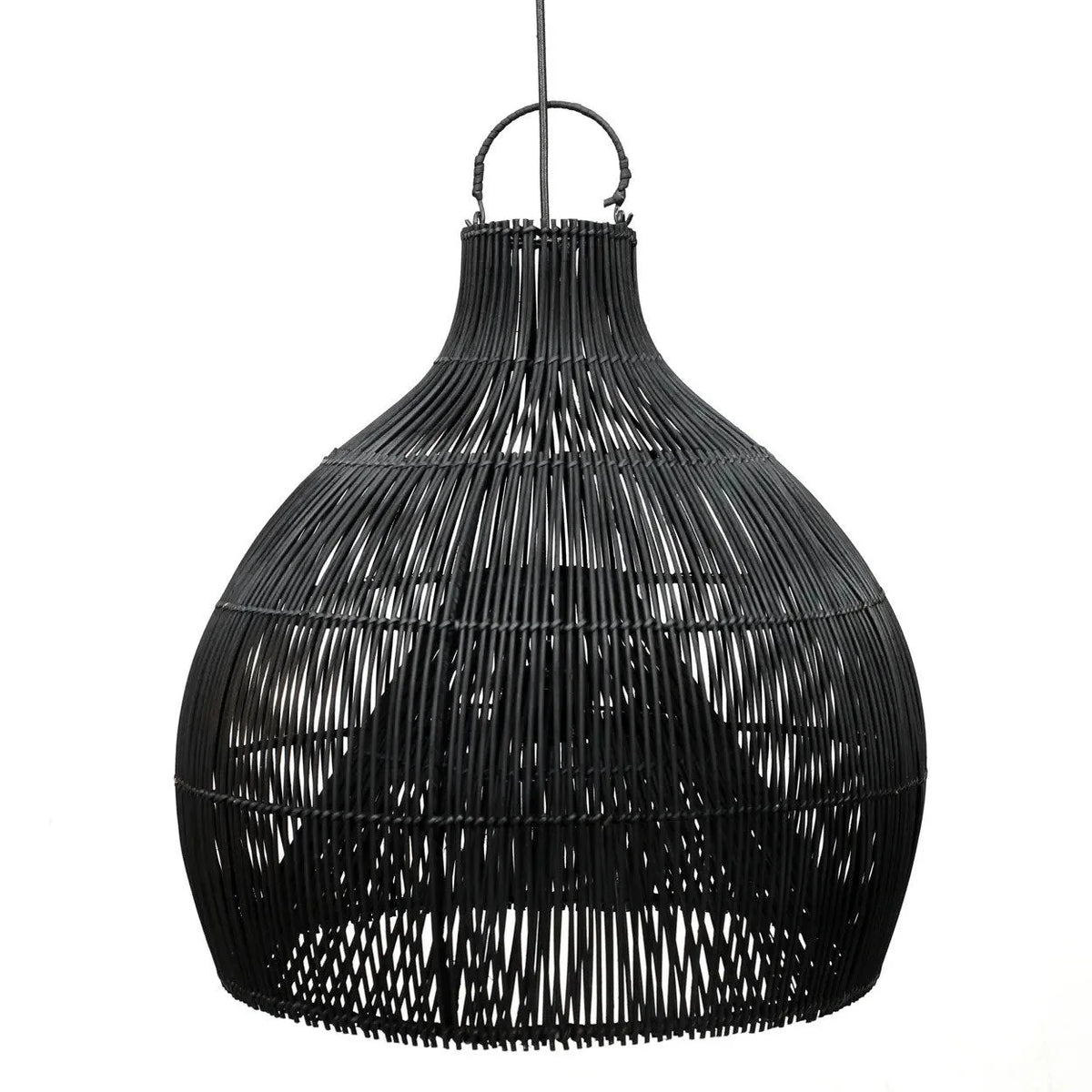 Suspension en rotin tressé noir forme goutte Ø50 cm élégante