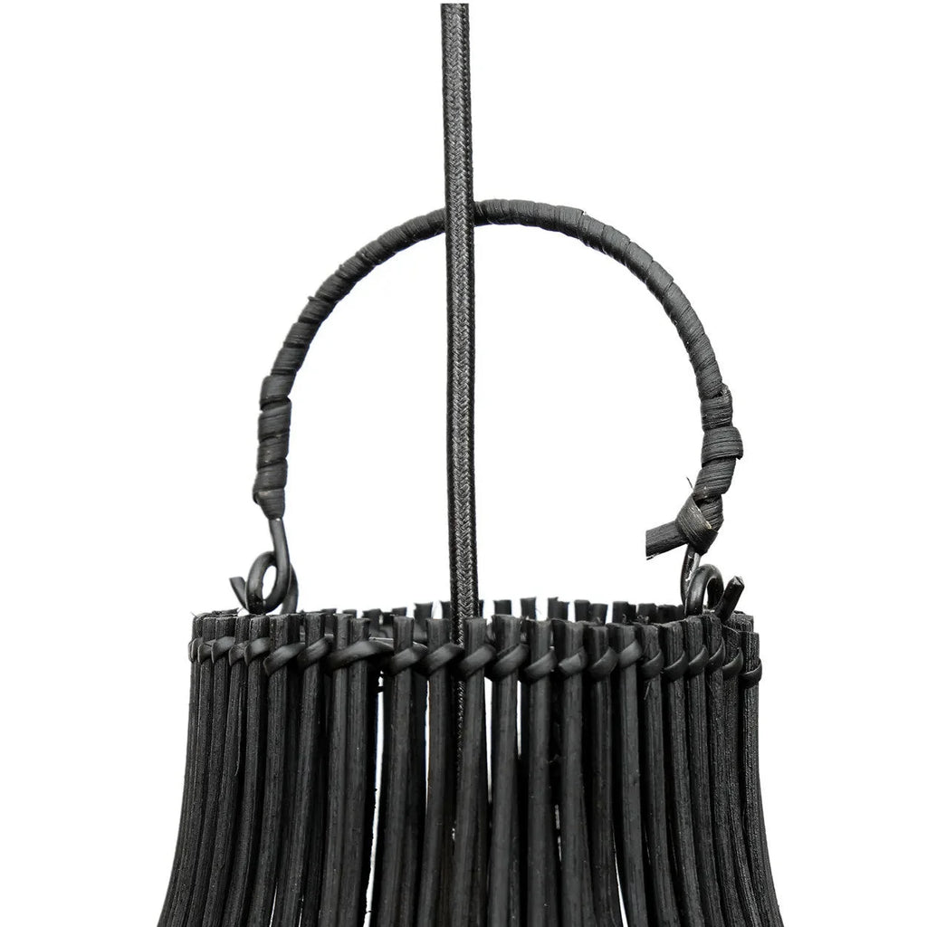Suspension en rotin tressé noir forme goutte Ø50 cm avec anse tressée