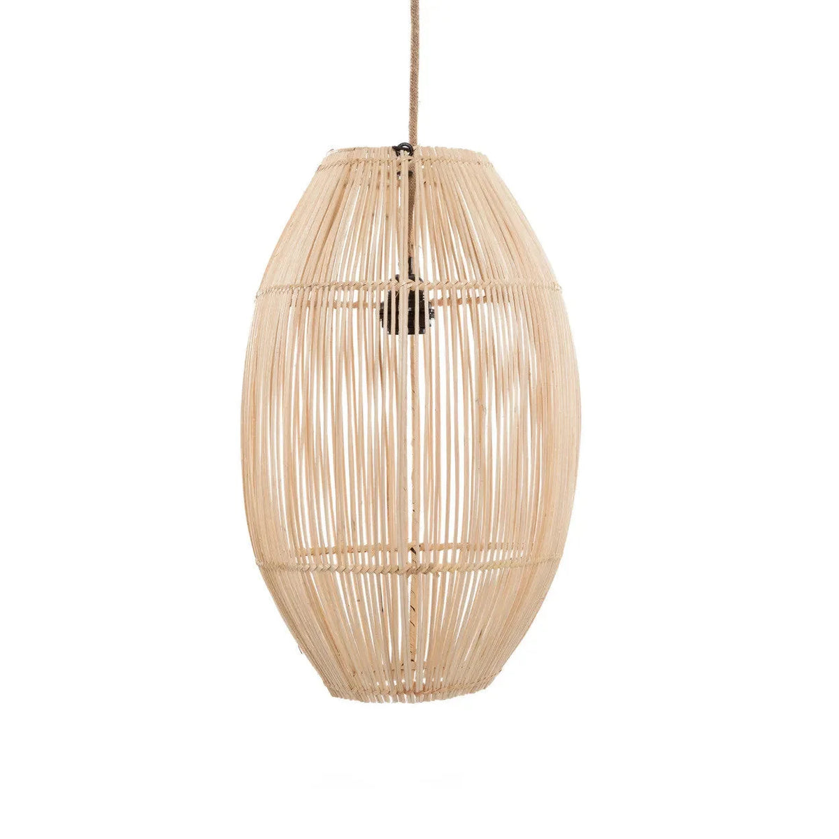 Luminaire suspendu en rotin tressé ovale naturel H48 cm pour décoration intérieure