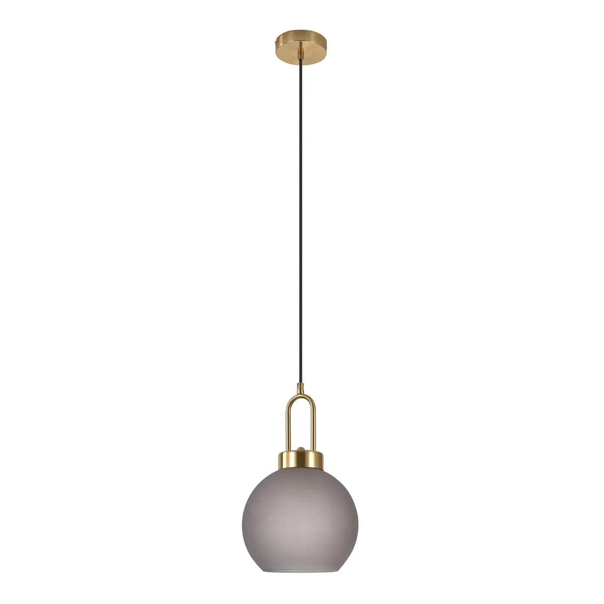 Suspension sphérique en verre fumé mat et laiton doré – Ø20 cm
