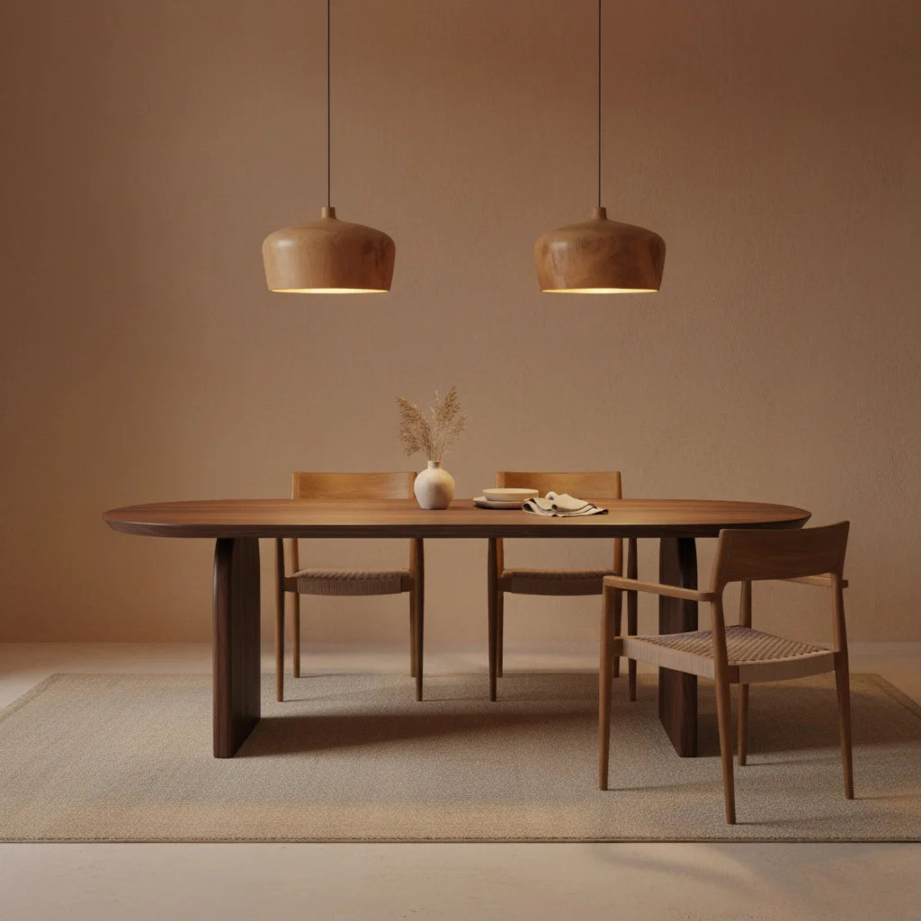 Suspension en teck naturel dôme arrondi Ø30 cm ton chaud moderne
