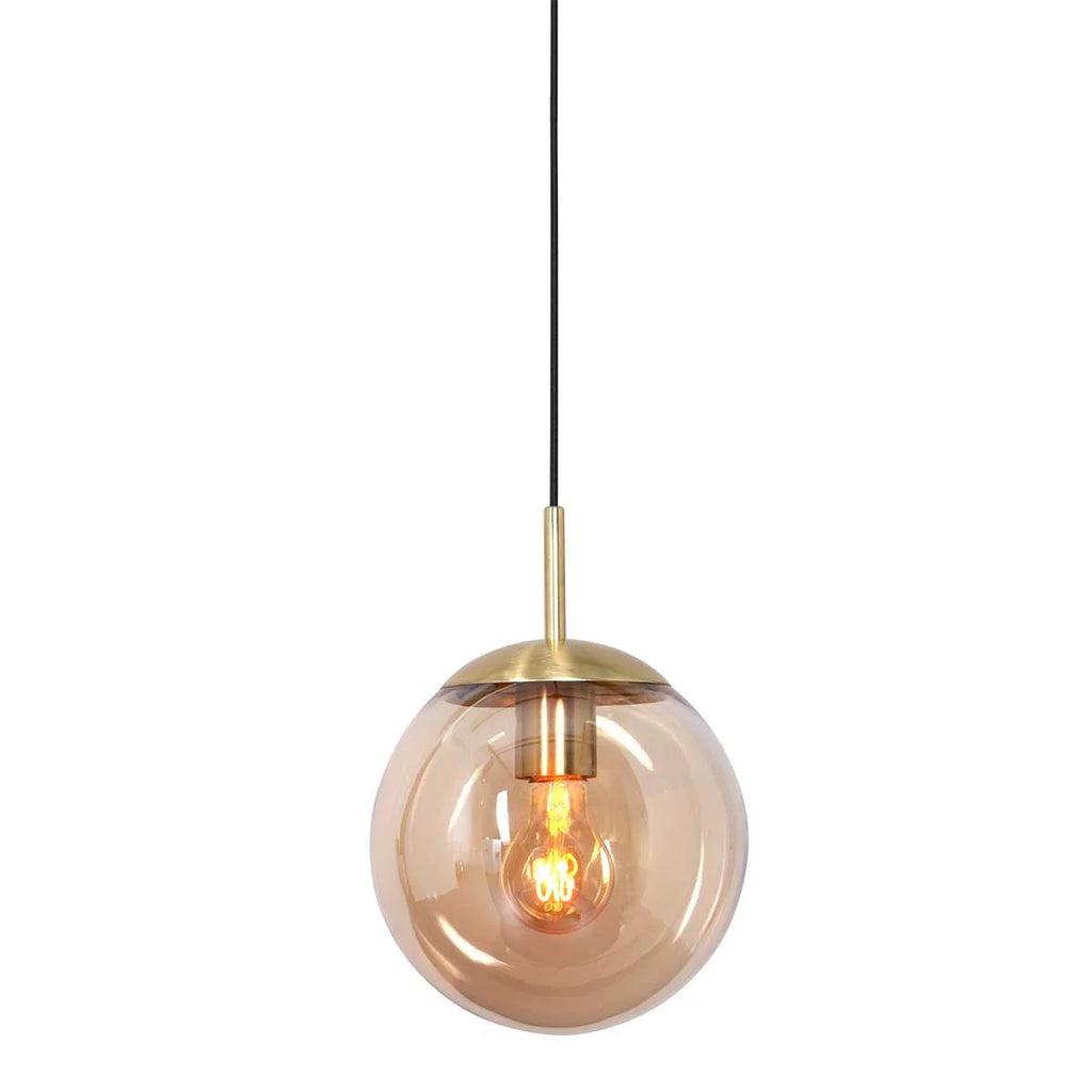 Suspension en verre ambré et métal doré avec ampoule visible – Ø20 cm