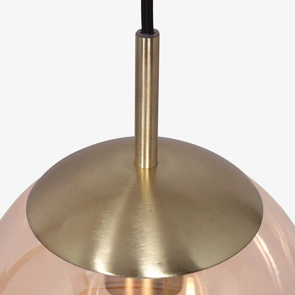 Lustre en laiton sphère en verre ambre et métal doré, diamètre 25 cm