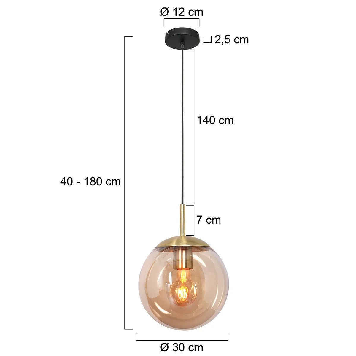 Ampoule en verre ambre transparente avec fixation en métal doré et roseau noir
