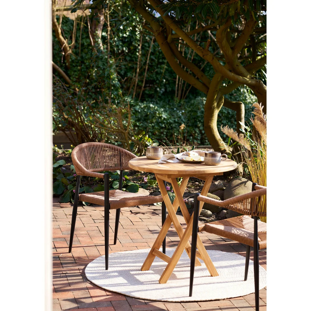 Table ronde en teck naturel Ø70 cm pour extérieur, pliable