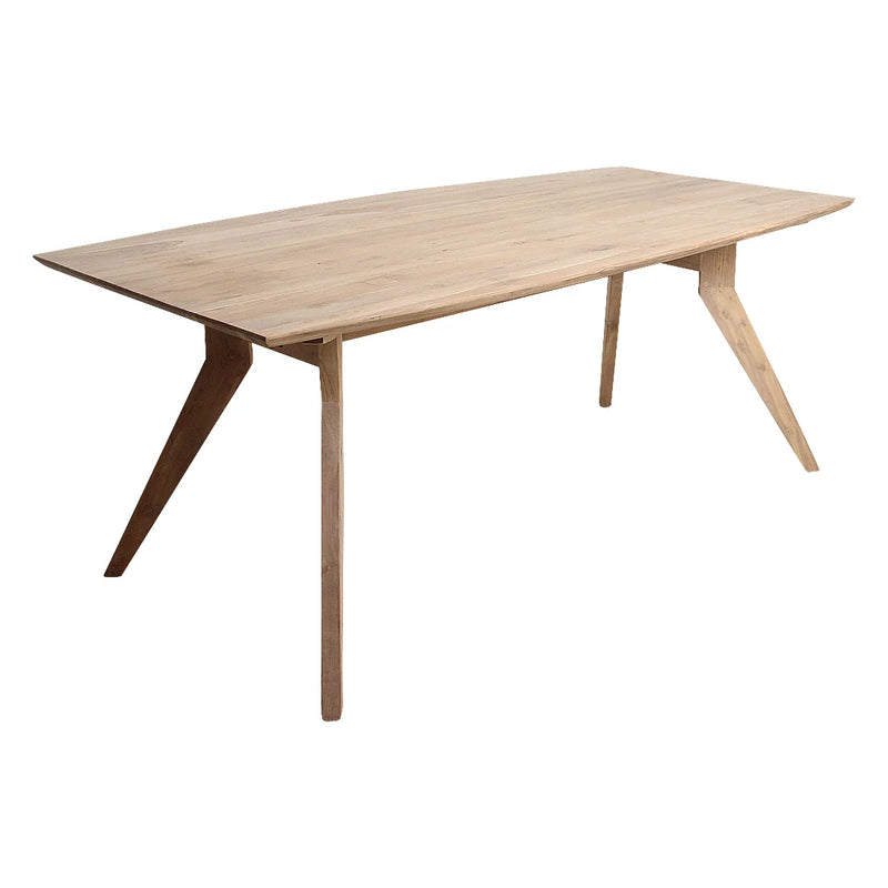 Table à manger en teck recyclé pieds compas bois clair – 240x100 cm