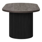 Table basse ovale en bois foncé avec pieds noirs texturés 60x120 cm