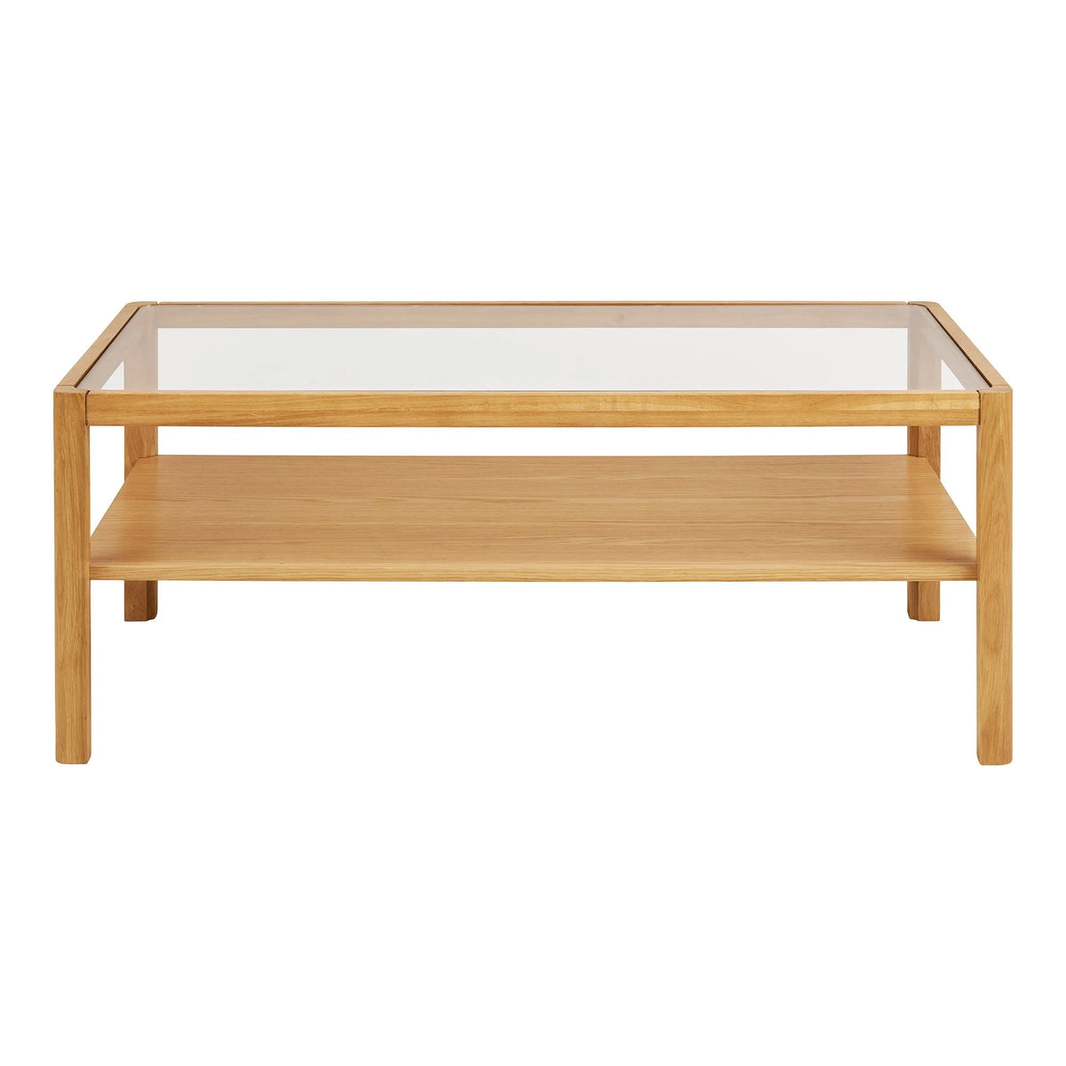 Table basse rectangulaire chêne clair et verre trempé 110x60 cm