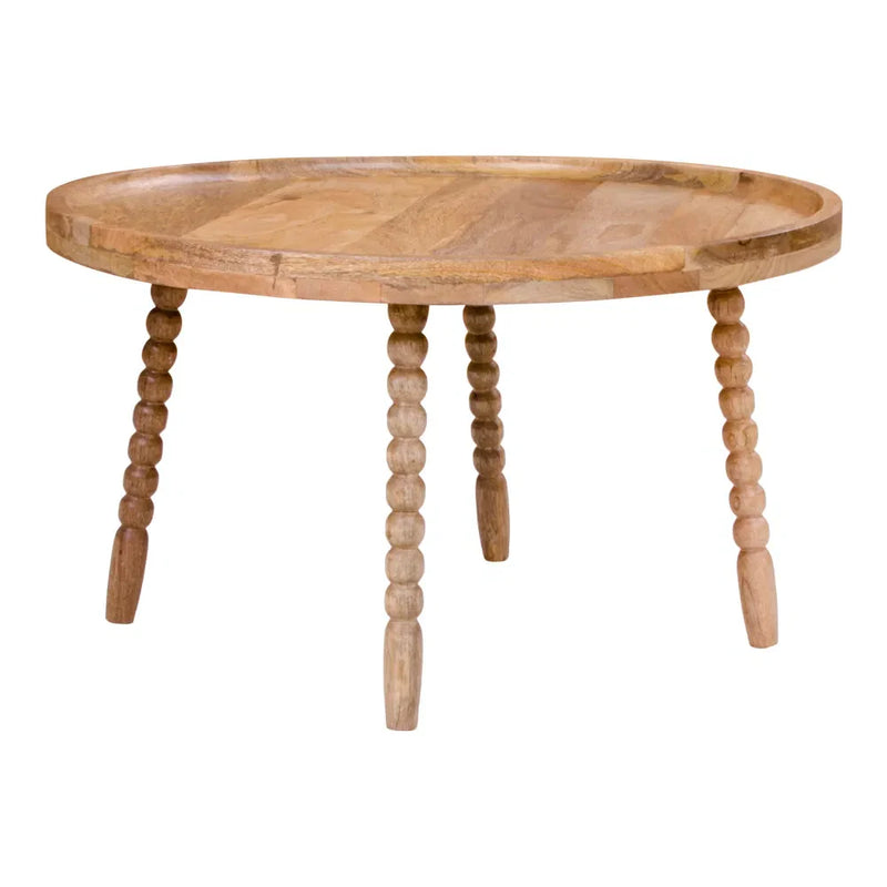 Runder Couchtisch aus hellem Mangoholz mit Perlenbeinen – Ø60 cm