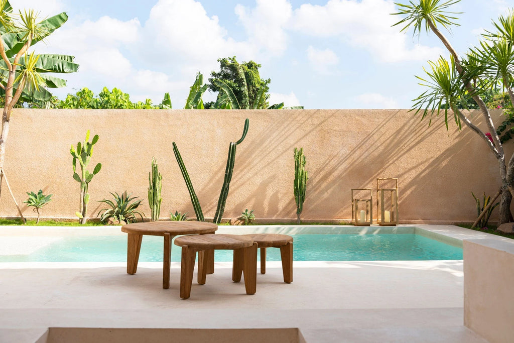 Table basse ronde en teck recyclé naturel – Ø50 cm