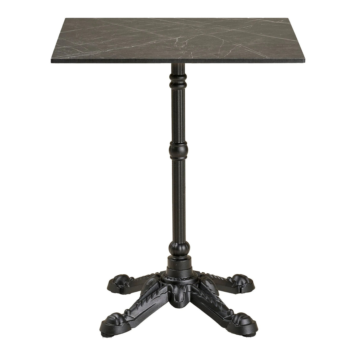Table bistrot marbre gris effet et piètement fonte noire 60x60 cm