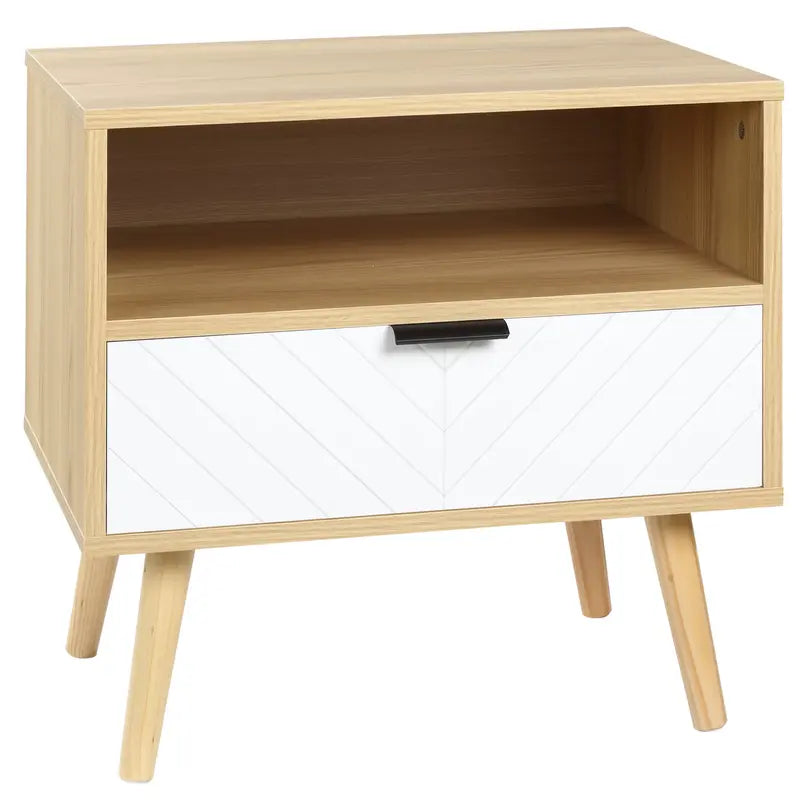 Table de chevet bois et tiroir blanc