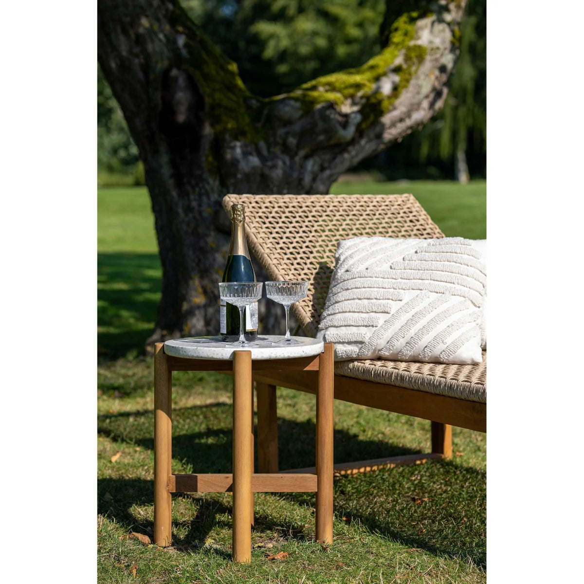 Table d’appoint ronde en acacia et terrazzo naturel 37x46 cm