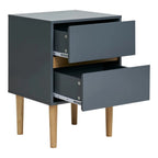 Table d’appoint moderne grise MDF 2 tiroirs bois clair 40x35x55