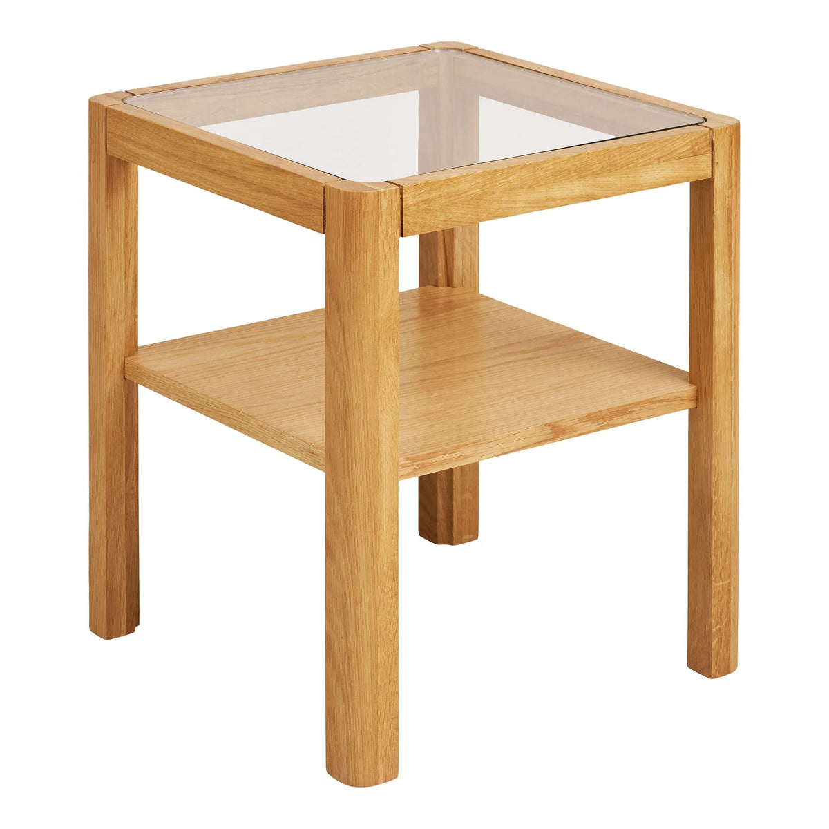 Table d’appoint carrée en chêne clair avec verre trempé 40x40 cm