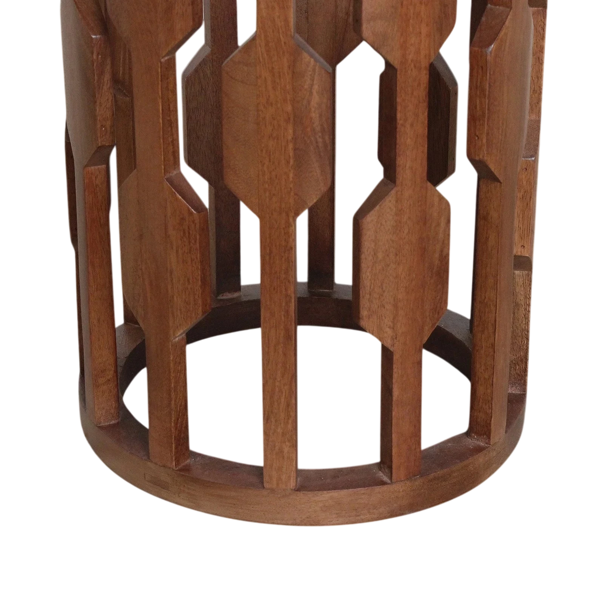 Table d’appoint en bois ajouré géométrique avec marbre noir, Ø40 cm