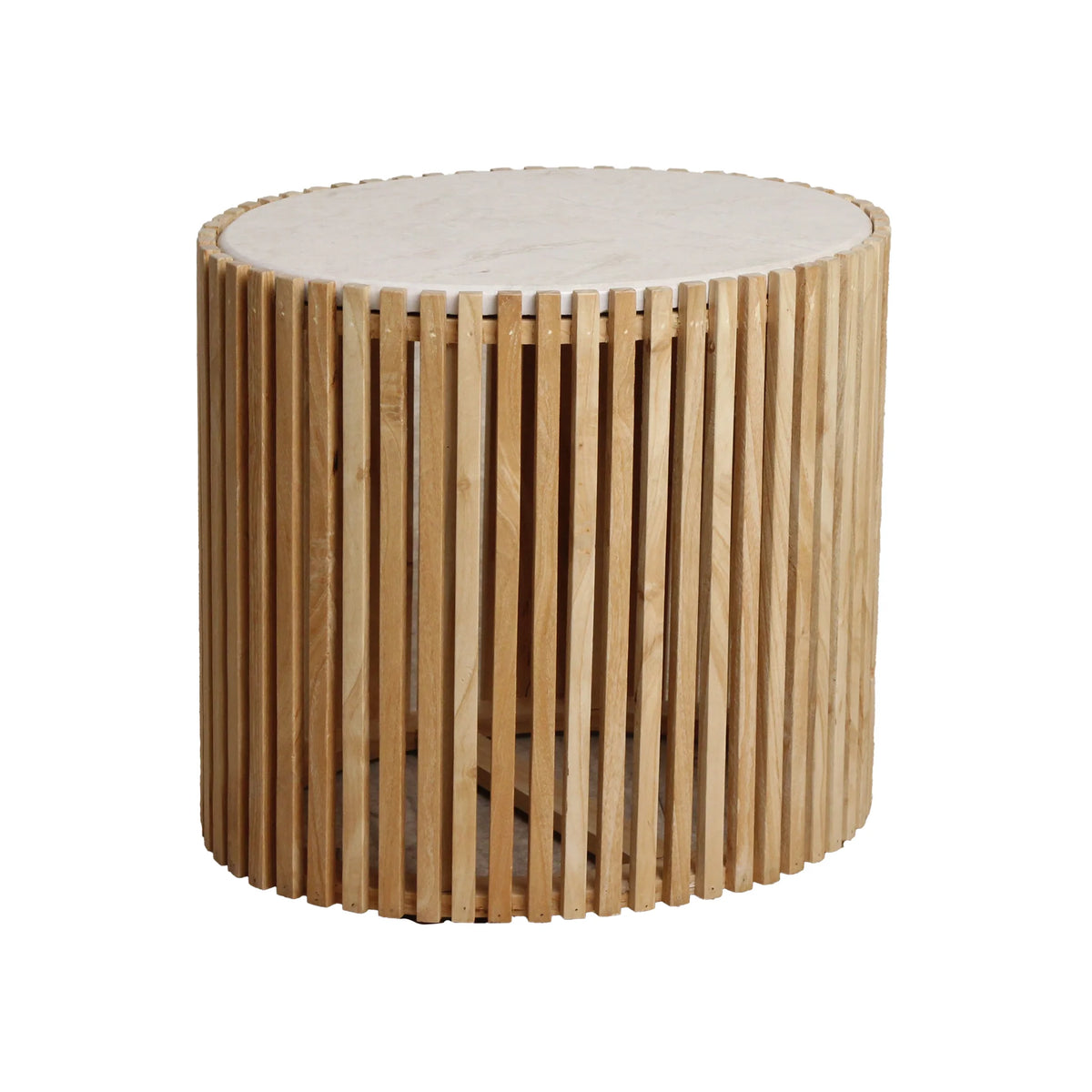 Table d’appoint ronde en bois clair et marbre blanc Ø42 cm